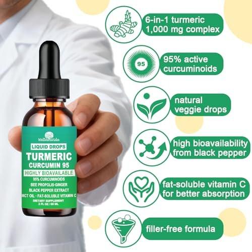 Turmeric Curcumin Supplement Drops with 95% Curcuminoids, Enhanced Absorption Liquid Turmeric Complex 1000mg w/Bee Propolis Ginger MCT Oil Vitamin C & Black Pepper for Joint & Immune Support | Non GMO - görsel 8