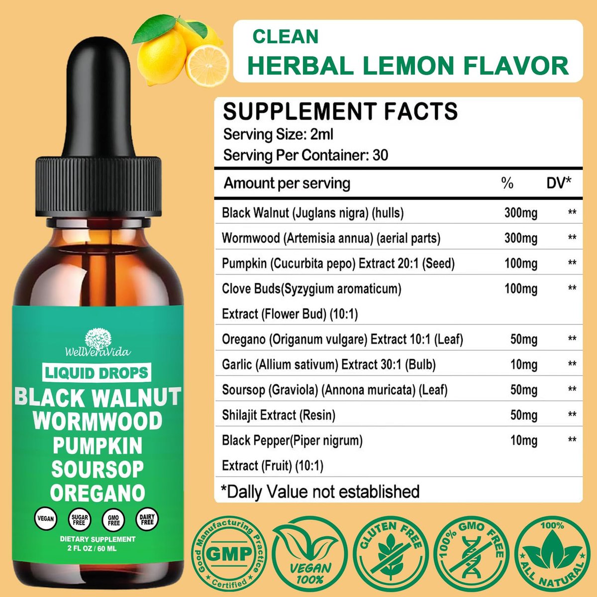 Liposomal Wormwood Black Walnut Clove Cleanse for Humans Drops, Organic 9-in-1 Herbal Extract Hull Supplement Plus Oregano, Soursop & Pumpkin Seed for Gut Detox & Digestive Health丨Vegan,30 Days Supply - görsel 4