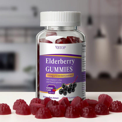VBTOP 5-in-1 Sambucus Elderberry Immune Gummies, Daily Immune Support for Adults & Kids 4+, with Vitamin C, Zinc, Gluten Free, Vegetarian, Natural Sugar-Free Elderberry Supplement, 60 Gummies