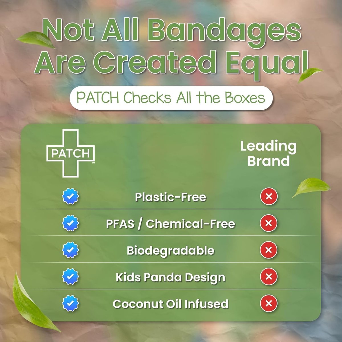 PATCH Eco-Friendly Bamboo Adhesive Sensitive Skin Bandages with Coconut Oil, Hypoallergenic Bandages for Sensitive Skin, Cute Kids Panda Print, Biodegradable, Plastic & Latex Free, 20pk - görsel 7