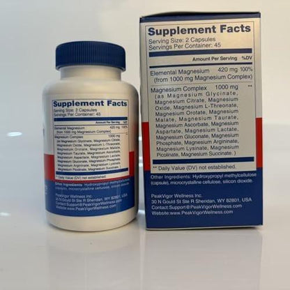 16 in 1 Magnesium Complex, 1000mg Magnesium Complex Supplement for Women with Magnesium Glycinate, Citrate, Orotate, L-Threonate, Malate, Third-Party Tested, Easy-Swallow Vegan Capsules