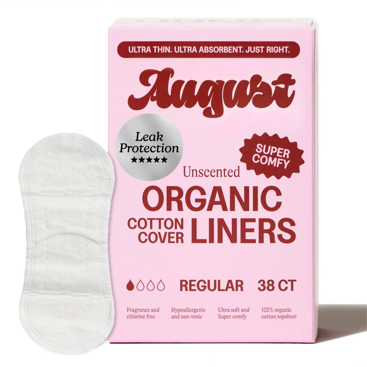 August Organic Panty Liners for Women, Made with Organic Cotton, 38 Daily Liners, Toxin & Fragrance Free, Hypoallergenic Cotton - görsel 1