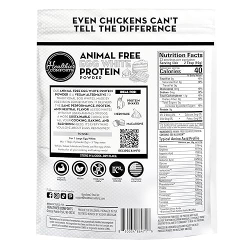 Healthier Comforts Animal-Free Egg White Protein Powder | Make Vegan Egg Omelets, Angel Food Cake, Meringue, Protein Shakes | Whips and Binds Just Like Traditional Egg Whites (8 oz) - görsel 1