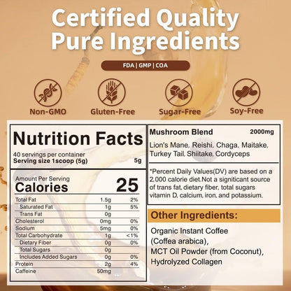 ACLINKI Organic Mushroom Coffee, 7 Adaptogenic Mushrooms (Lion’s Mane, Reishi, Chaga, Cordyceps & More), Herbal Supplement Blend for Focus, Energy & Immune Support – 40 Servings