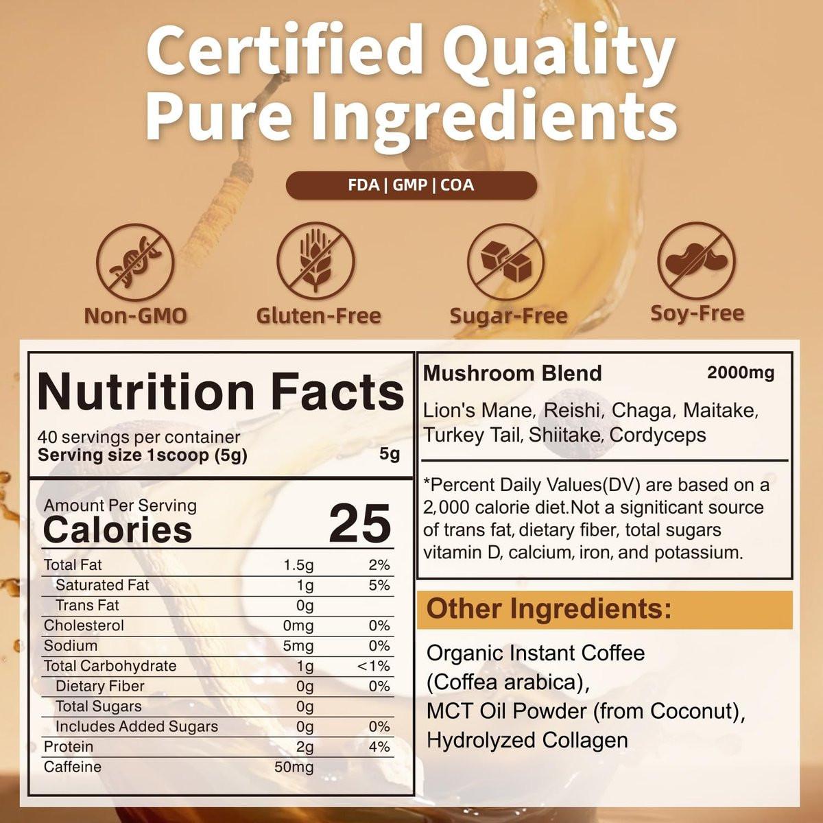 ACLINKI Organic Mushroom Coffee, 7 Adaptogenic Mushrooms (Lion’s Mane, Reishi, Chaga, Cordyceps & More), Herbal Supplement Blend for Focus, Energy & Immune Support – 40 Servings - görsel 5
