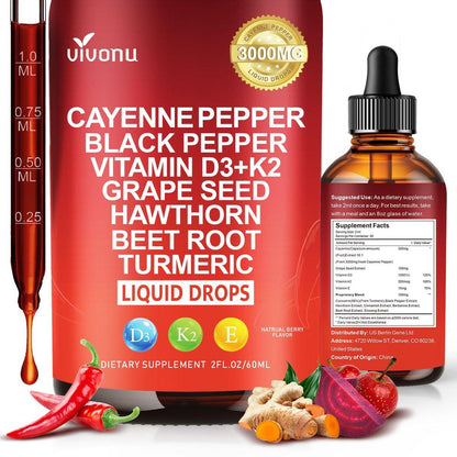 VivoNu Cayenne Pepper Softgels Supplement - Supports Leg Vein, Heart and Blood Vessel Health with Vitamin E D3+K2 and Extracts of Grape Seed, Hawthorn, Beetroot, Berberine (240 Softgels)