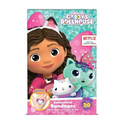 Gabby's Dollhouse Bandages, 3 Assorted Sizes 100 CT | Wear Like Stickers, Flexible Adhesive Bandages for Minor Cuts, Scrapes, and Burns, Great Gift Idea for Kids
