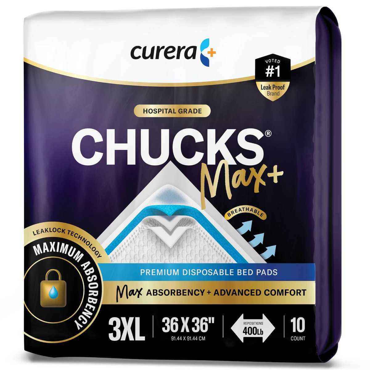 Chucks® MAX+ Hospital Bed Pads Disposable Adult 36 x 36 Incontinence Pads - XXX-Large Pee Pads for Elderly Adults. Extra Heavy Duty Absorbency, Breathable Soft Padded Repositioning Underpads 10-Pack - görsel 8