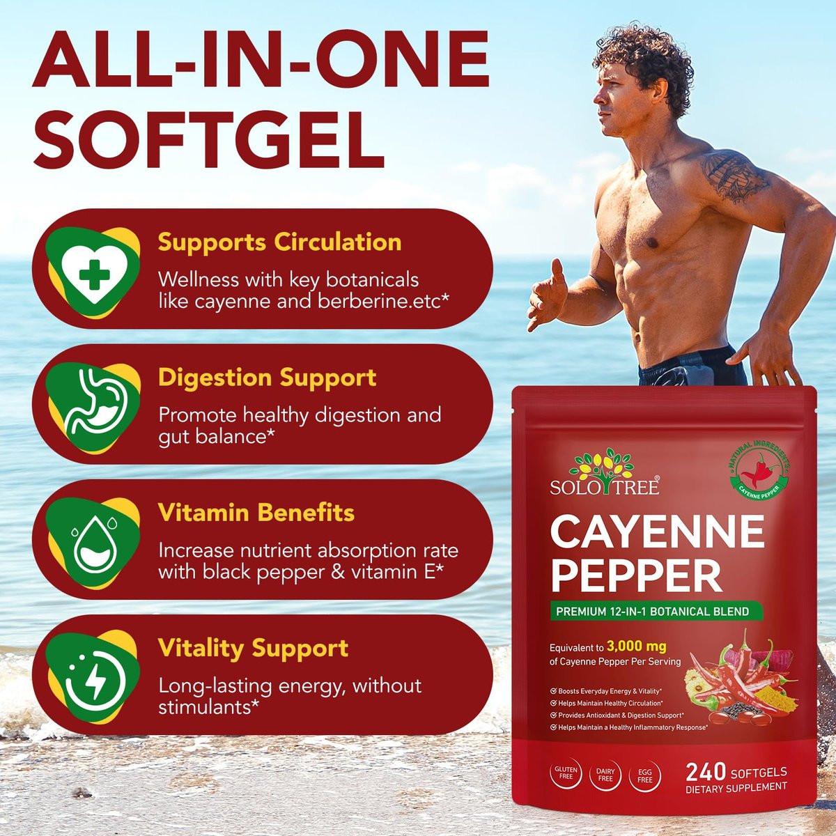 Cayenne Pepper Capsules, Cayenne Pepper Capsaicin Supplements Support Leg Vein, Heart Health and Blood Circulation, with Vitamin E D3 K2 and Extracts of Grape Seed, Beetroot and Turmeric, 240 Softgels - görsel 2