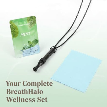 Quit Smoking Necklace with Fidget Ring & Mint Pods – BreathHalo Stop Smoking Aid Device for Stress, Anxiety & Mindful Breathing, Wearable Breathing Necklace for Fidget Relief & Smoking Cessation