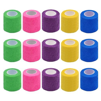 CIYAGPOOU Self Adhesive Bandage Wrap, 2 Inch 15 Pack Elastic Flexible Cohesive Bandages Sports Tape, Vet Wrap Breathable Flexible 5 Yards Grip Machine Self Adhering