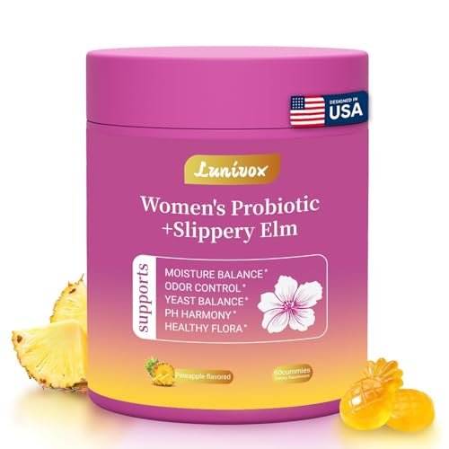 Lunivox Her Juicy Feminine Probiotics Gummies for Women, with Prebiotics & Slippery Elm - Promotes pH Balance, Gut Health & Immune Support - Pineapple Flavor, 60 Count - görsel 11