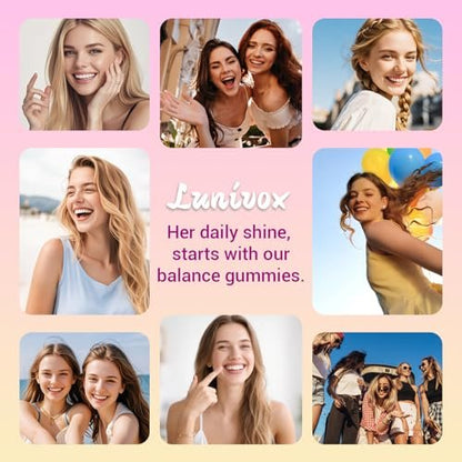 Lunivox Her Juicy Feminine Probiotics Gummies for Women, with Prebiotics & Slippery Elm - Promotes pH Balance, Gut Health & Immune Support - Pineapple Flavor, 60 Count