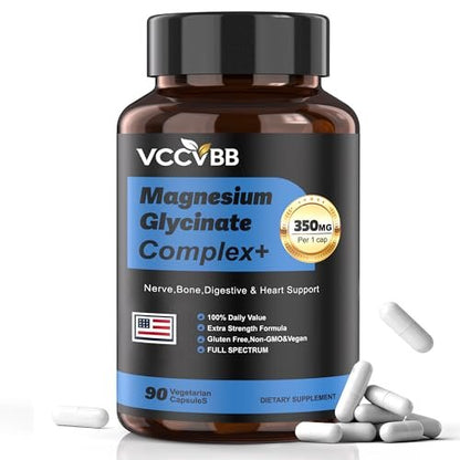 12-in-1 Magnesium Complex 350mg | High Absorption Magnesium Glycinate, Citrate, Malate & Taurate | Relieve Cramps, Stress, Better Sleep | Heart, Bone & Nerve Health | 90 Vegan Capsules
