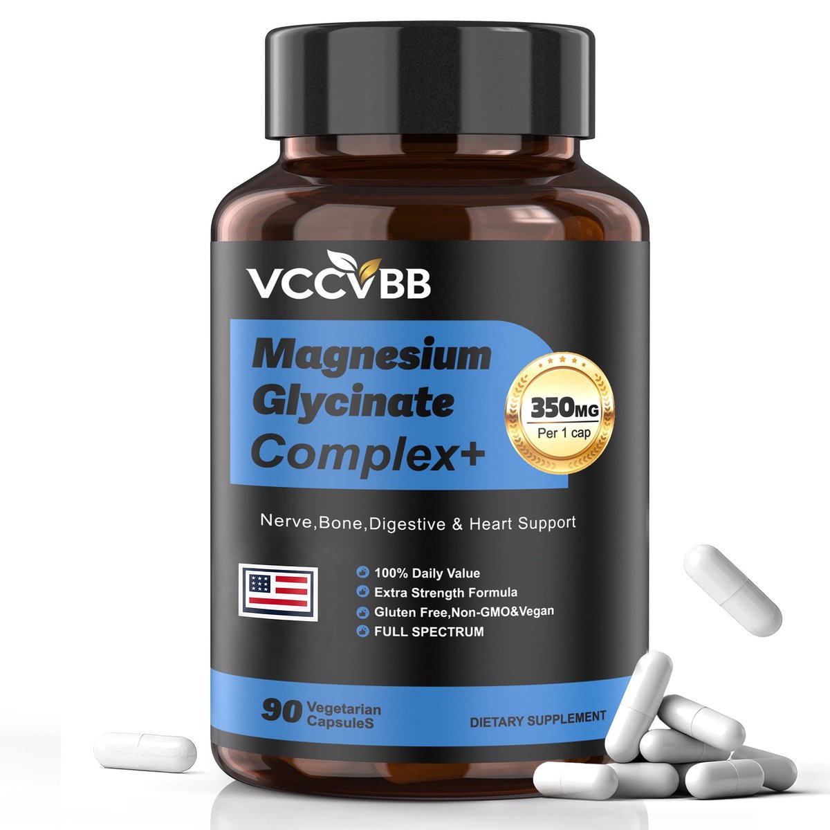 12-in-1 Magnesium Complex 350mg | High Absorption Magnesium Glycinate, Citrate, Malate & Taurate | Relieve Cramps, Stress, Better Sleep | Heart, Bone & Nerve Health | 90 Vegan Capsules - görsel 1