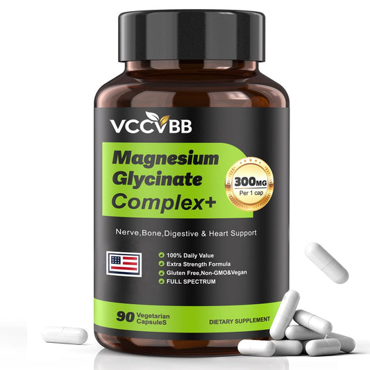Magnesium Complex, Magnesium Glycinate, Elemental Magnesium Supplement with Oxide, Taurate, Citrate, Orotate & Aspartate, Supports Muscle Relaxation, Heart Health, Sleep & Energy | Vegan (300mg)