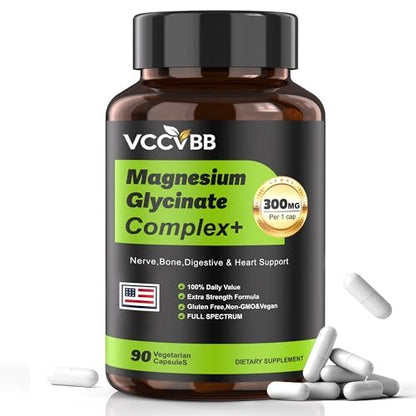 Magnesium Complex, Magnesium Glycinate, Elemental Magnesium Supplement with Oxide, Taurate, Citrate, Orotate & Aspartate, Supports Muscle Relaxation, Heart Health, Sleep & Energy | Vegan (300mg)