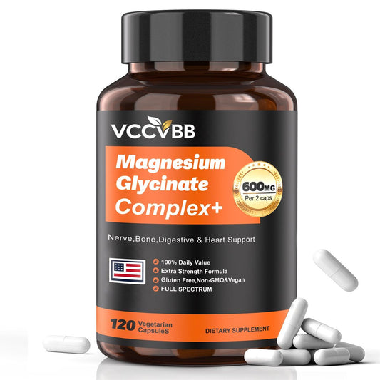 Magnesium Complex for Women & Men 600mg, 12-in-1 High Absorption Magnesium Glycinate, Citrate, Malate & Taurate | Relieve Cramps, Stress, Sleep | Heart, Bone & Nerve Health | 120 Vegan Capsules