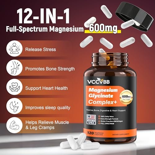 Magnesium Complex for Women & Men 600mg, 12-in-1 High Absorption Magnesium Glycinate, Citrate, Malate & Taurate | Relieve Cramps, Stress, Sleep | Heart, Bone & Nerve Health | 120 Vegan Capsules - görsel 4
