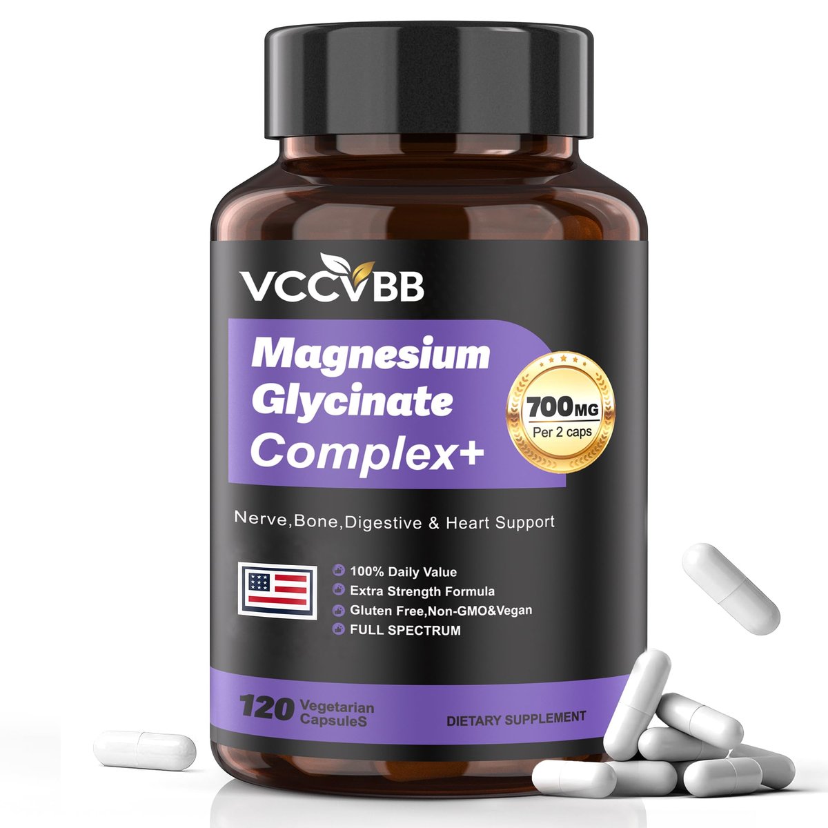 Magnesium Complex, Magnesium Glycinate, Elemental Magnesium Supplement with Oxide, Taurate, Citrate, Orotate & Aspartate, Supports Muscle Relaxation, Heart Health, Sleep & Energy | Vegan (700mg) - görsel 1