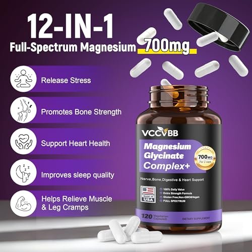 Magnesium Complex, Magnesium Glycinate, Elemental Magnesium Supplement with Oxide, Taurate, Citrate, Orotate & Aspartate, Supports Muscle Relaxation, Heart Health, Sleep & Energy | Vegan (700mg) - görsel 4