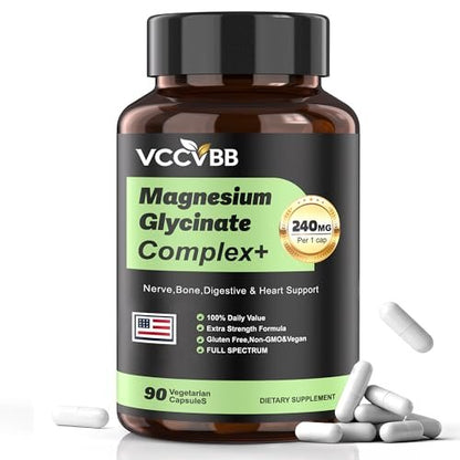 Magnesium Complex 240mg, 12-in-1 Magnesium for Men & Women, Adult Magnesium Glycinate, Citrate, Malate & Taurate | Relieve Cramps, Stress, Better Sleep | Heart, Bone & Nerve Health | 90 Vegan Capsules