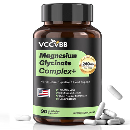 Magnesium Complex 240mg, 12-in-1 Magnesium for Men & Women, Adult Magnesium Glycinate, Citrate, Malate & Taurate | Relieve Cramps, Stress, Better Sleep | Heart, Bone & Nerve Health | 90 Vegan Capsules