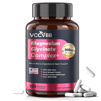 Magnesium Glycinate 500mg | 12-in-1 High Absorption Magnesium Complex, Citrate, Malate & Taurate | Relieve Cramps, Stress, Better Sleep | Heart, Bone & Nerve Health | 120 Vegan Capsules