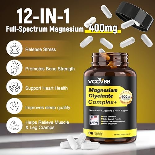 400mg Magnesium Complex for Men & Women, 12-in-1 Magnesium Glycinate, Citrate, Malate & Taurate | Relieve Cramps, Stress, Better Sleep | Heart, Bone & Nerve Health | 90 Vegan Capsules - görsel 3
