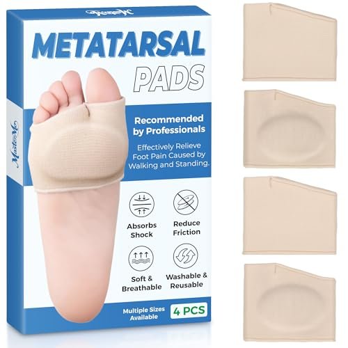 MasterMo Metatarsal Pads for Men and Women - Ball of Foot Pain Relief Cushions for Sesamoiditis, Metatarsalgia, Morton's Neuroma - 2 Pairs Fabric Sleeves with Gel Inserts (Beige, S) - görsel 1
