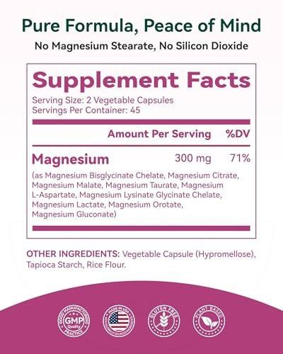 9-in-1 Magnesium Complex, 300mg Magnesium from 9 Organic Forms, Glycinate, Citrate, Malate, High Absorption for Sleep & Relaxation, Energy & Muscle Support, 90 Capsules