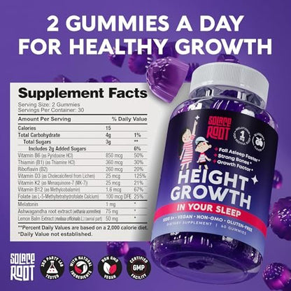 Height Growth Gummies with Melatonin for Kids & Teens - Ashwagandha for Kids - Melatonina Para Niños - Height Growth Supplement - Teen Boy Vitamins - Grow Taller Supplement - Kids Melatonin Gummy
