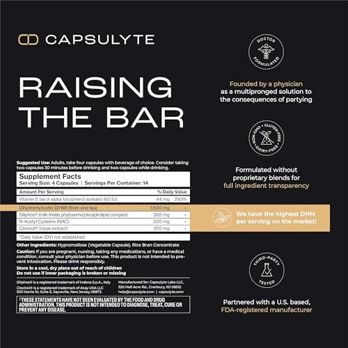 CAPSULYTE Pregame | Prevent Feeling Awful After Drinking | Alcohol Aid and Liver Health | Doctor Formulated | DHM, N-Acetyl Cysteine NAC, Milk Thistle (Trial Pack (20 Capsules))