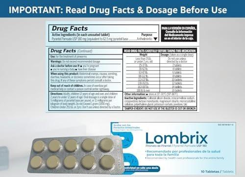 Lombrix Pinworm Medicine Pyrantel Pamoate 180mg Tablets, Intestinal Balance Support for Adults and Entire Family, One-Time Use Digestive Cleanse, Non-Prescription Family Formula, 10 Tablets - görsel 2