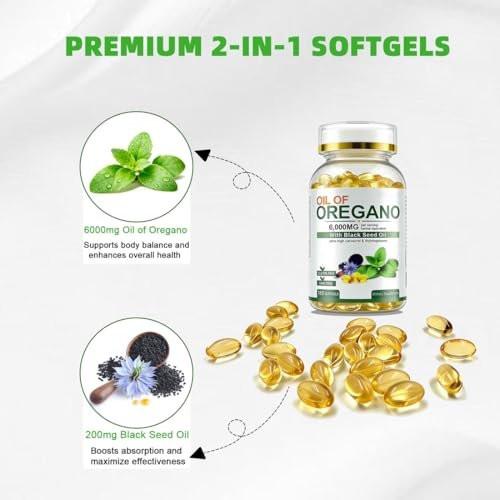 Vespecial Oil of Oregano with Black Seed Oil, 180 Softgels | 2-in-1 Herbal Oregano Supplement with High Strength Carvacrol & Thymoquinone for Immune Support | Non-GMO, Plant Based - görsel 2