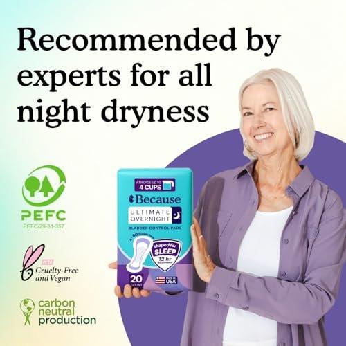 Because Ultimate Overnight Incontinence Booster Pads for Men and Women, Adds 4 Cups Extra Absorbency to Adult Diapers, Super Soft, Adhesive Strip Backing, Unisex, 20 Count - görsel 6