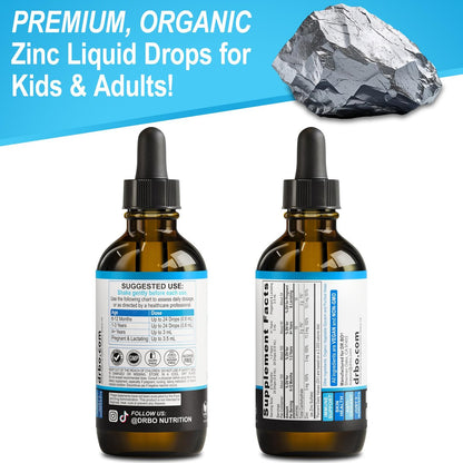 Zinc Supplements Liquid Drops Organic - Pure Organic Ionic Liquid Zinc Supplement Drops for Kids, Adults, Women & Men - Vegan, Skin Immune Support Supplements for Toddler Kids, Adults, Women, Men 4 Oz