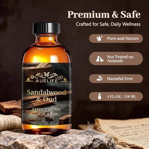Auelife 4oz Sandalwood & Oud Essential Oils for Diffusers for Home - Woody Fragrance Oil for Candle Making, Soap Making, Father's Day & Birthday Gifts for Him - Masculine Scent for Men Gift - görsel 4