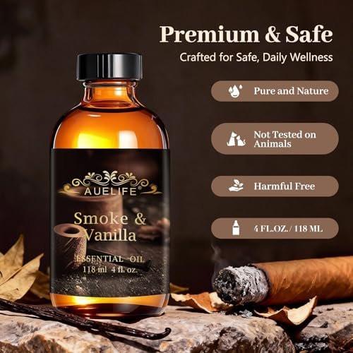 Auelife 4oz Smoke & Vanilla Men Essential Oils for Diffusers for Home - Long Lasting Fragrance Oil for Candle & Soap Making, Father's Day & Birthday Gifts for Him - Masculine Scented Oil for Men Gift - görsel 4