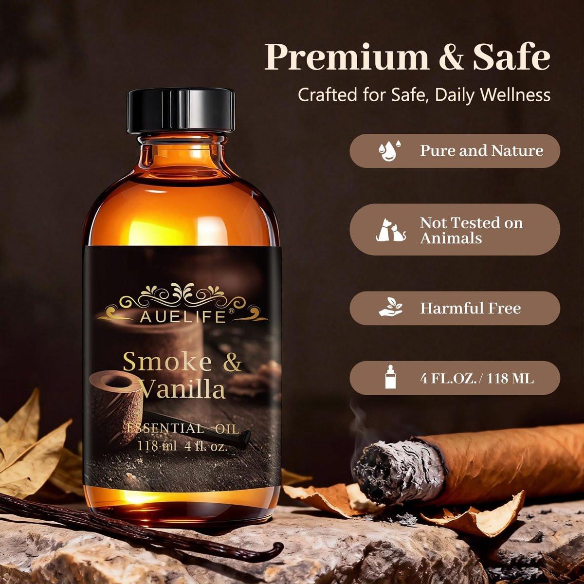 Auelife 4oz Smoke & Vanilla Men Essential Oils for Diffusers for Home - Long Lasting Fragrance Oil for Candle & Soap Making, Father's Day & Birthday Gifts for Him - Masculine Scented Oil for Men Gift - görsel 3