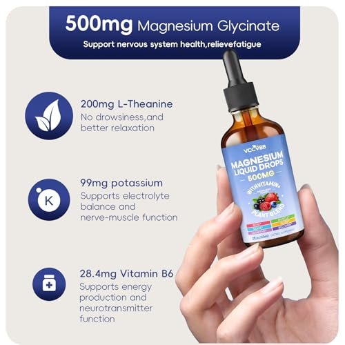 Magnesium Glycinate Liquid Drops, Magnesium Complex with Malate Taurate Citrate Complex & Vitamin D3, B6, K2 L-Theanine, Plant Blend for Sleep, Bone, Muscle, Nerve Non-GMO (500mg-Berry Flavor) - görsel 6