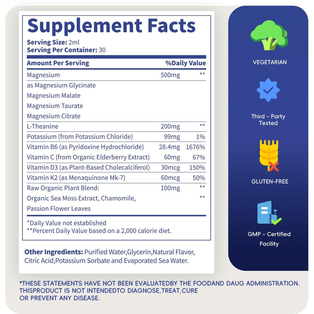 Magnesium Glycinate Liquid Drops, Magnesium Complex with Malate Taurate Citrate Complex & Vitamin D3, B6, K2 L-Theanine, Plant Blend for Sleep, Bone, Muscle, Nerve Non-GMO (500mg-Berry Flavor) - görsel 15