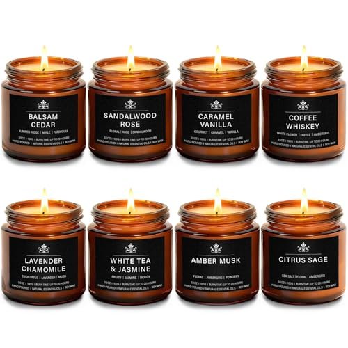 8 Pack Soy Wax Scented Candles Gift Set, Aromatherapy Candles with Lavender Chamomile, Citrus Sage, Caramel Vanilla, Coffee Whiskey, Long Lasting Stress Relief Candle, Unisex Home & Gift Set for Men - görsel 15