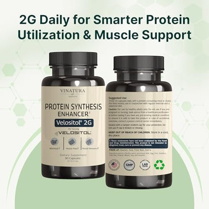 VINATURA Velositol Supplements - Protein Synthesis Enhancer for Strength and Muscle Support, for Men and Women, 90 Capsules