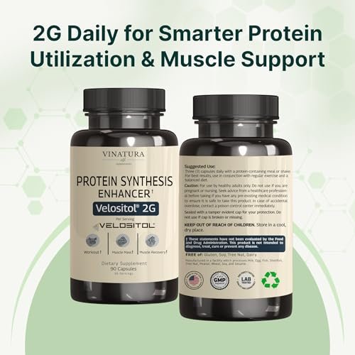 VINATURA Velositol Supplements - Protein Synthesis Enhancer for Strength and Muscle Support, for Men and Women, 90 Capsules - görsel 3