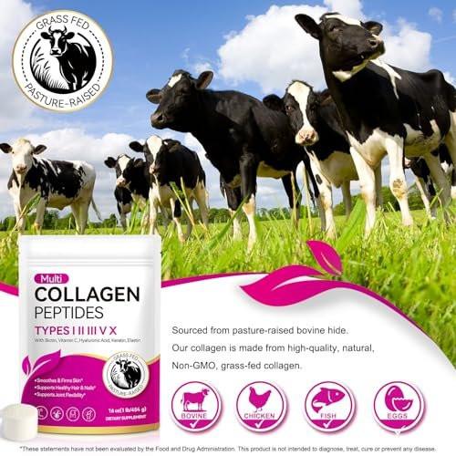AEBEFBAW Multi Collagen Peptides Powder | Types I, II, III, V, X | 16 Oz (41 Servings) Hydrolyzed Collagen Peptides | Supports Healthy Skin, Joints, Hair, and Nails | Unflavored & Dissolves Easily - görsel 1