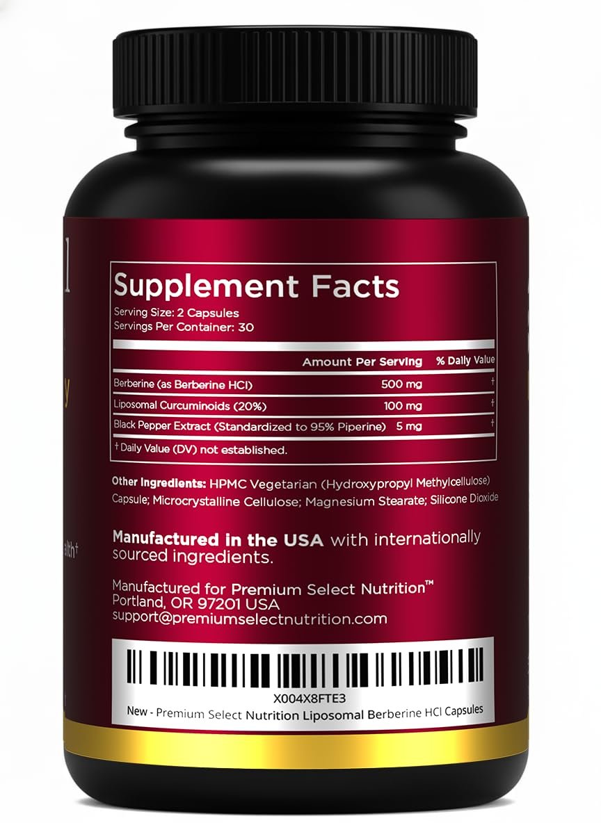 Premium Select Nutrition Liposomal Berberine HCL Capsules Supplement for Men and Women - 60 Capsules, 30 Servings - Third Party Tested, Made in USA - görsel 15