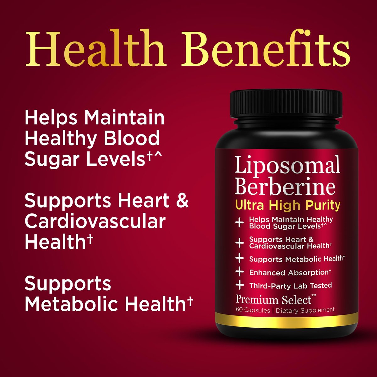 Premium Select Nutrition Liposomal Berberine HCL Capsules Supplement for Men and Women - 60 Capsules, 30 Servings - Third Party Tested, Made in USA - görsel 3