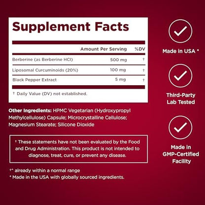 Premium Select Nutrition Liposomal Berberine HCL Capsules Supplement for Men and Women - 60 Capsules, 30 Servings - Third Party Tested, Made in USA