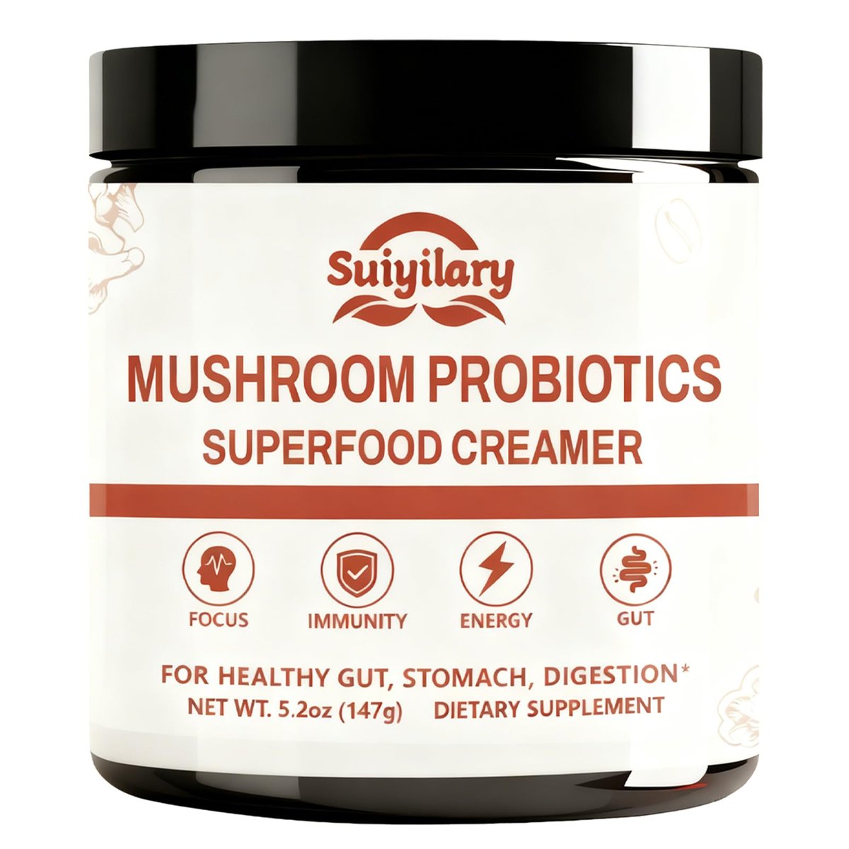 Suiyilary Mushroom Probiotic Coffee Creamer, 10 Mushrooms Creamer with Probiotics, Lion’s Mane, Cordyceps, Reishi, Turkey Tail, Shiitake for Gut, Digestion, Gluten Free 21 Serving - görsel 1